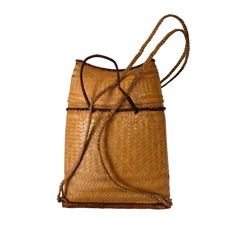 Vintage Filipino Pasiking Backpack Handwoven Bamboo Rattan Foraging Basket